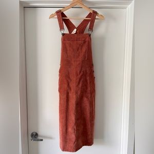 Corduroy overall dress in clay